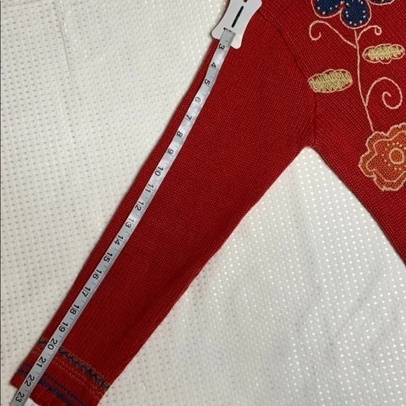 Coldwater Creek Orange Floral V-Neck Sweater - Picture 2 of 6